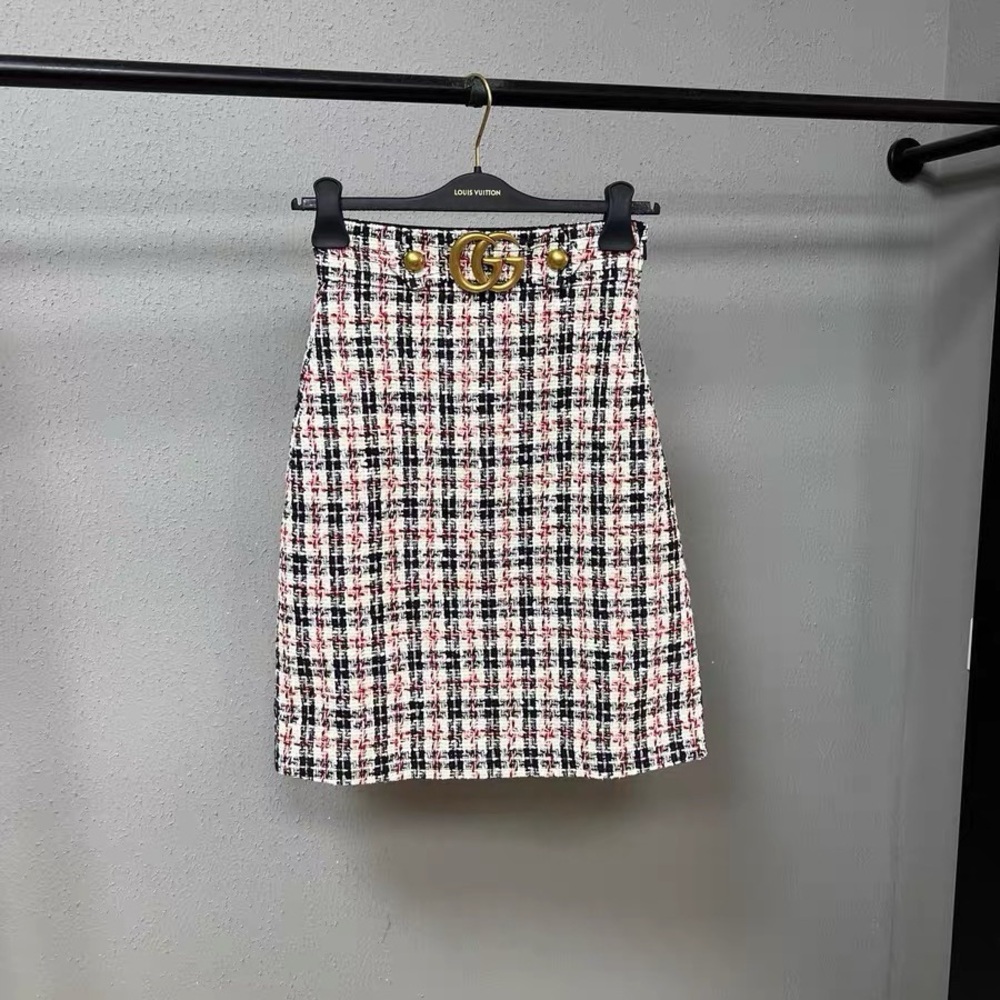 🚩steal authentic Gucci Women's Tweed Mini Skirt - Black, White, Red